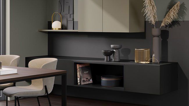 Moderne Küchenausstellung  – stilvolles Sideboard in Schwarz