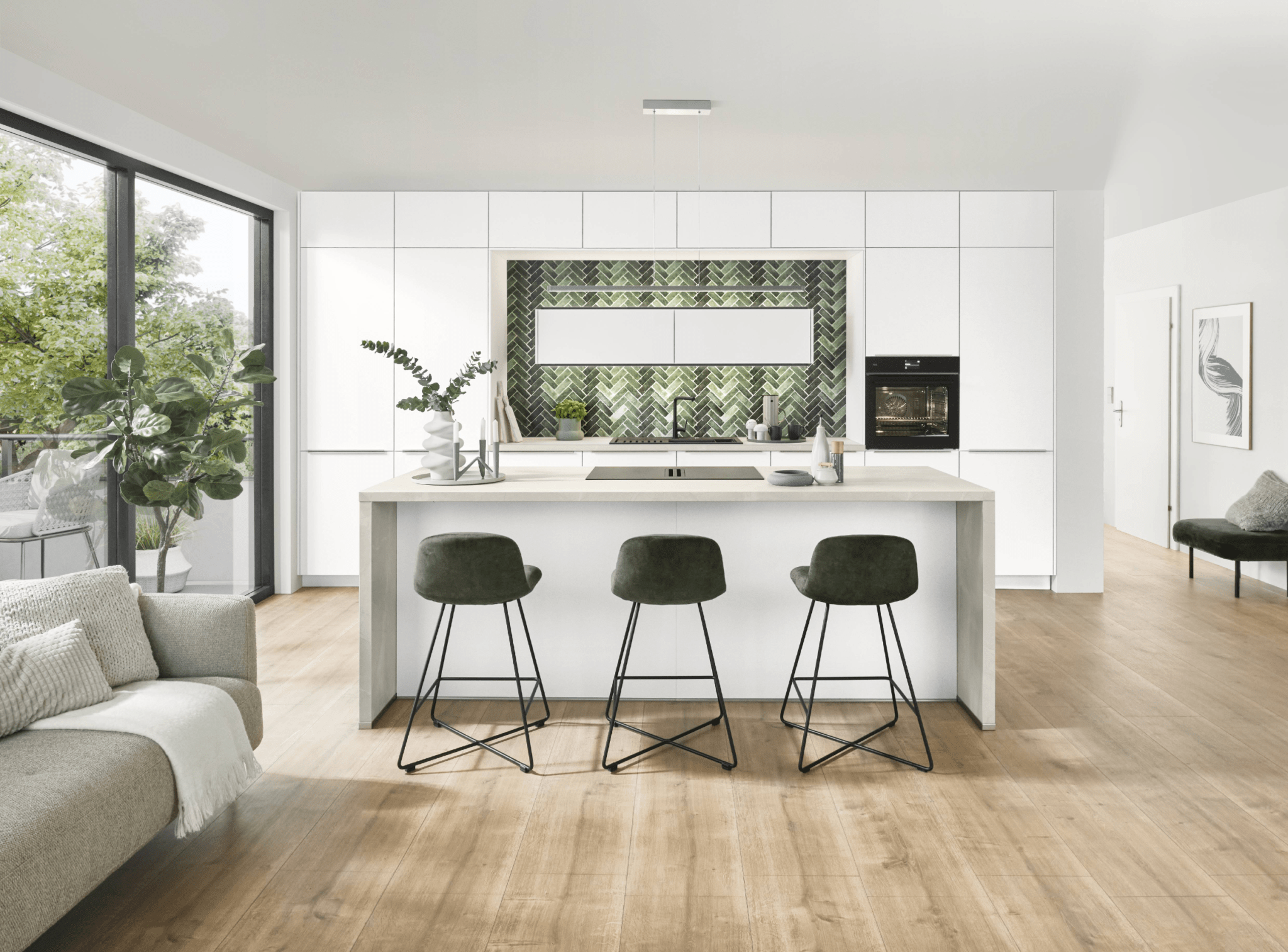 Moderne Inselküche Softline in Weis von Nobilia