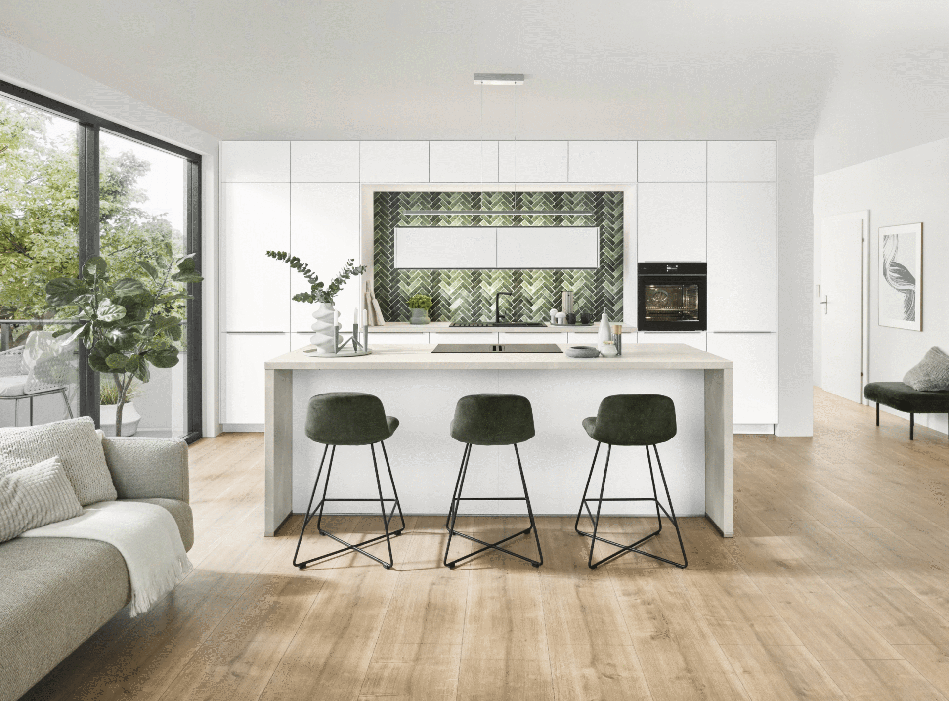Moderne Inselküche Softline in Weis von Nobilia